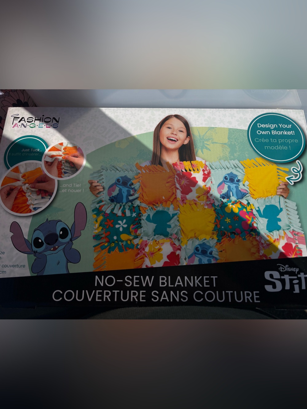 Disney No-Sew Stitch Patchwork Blanket Kit - Blue, Yellow, Orange